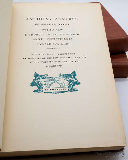 Anthony Adverse by Hervey Allen - 3 vol (Signed Limited Edition - Illustrator Edward A Wilson)