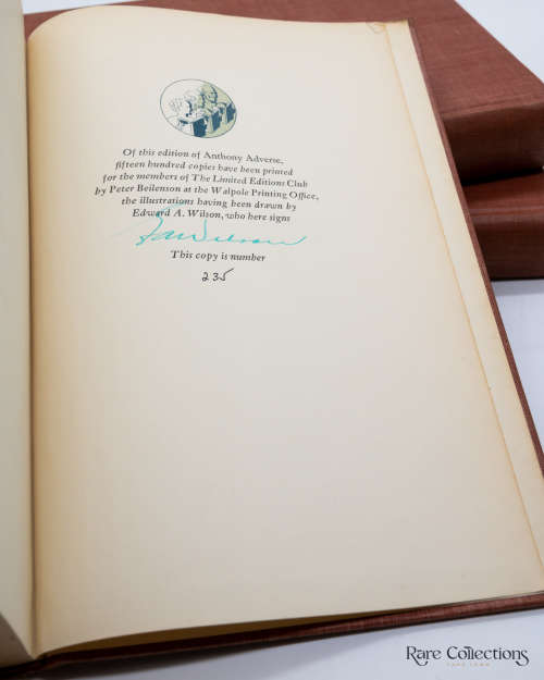 Anthony Adverse by Hervey Allen - 3 vol (Signed Limited Edition - Illustrator Edward A Wilson)