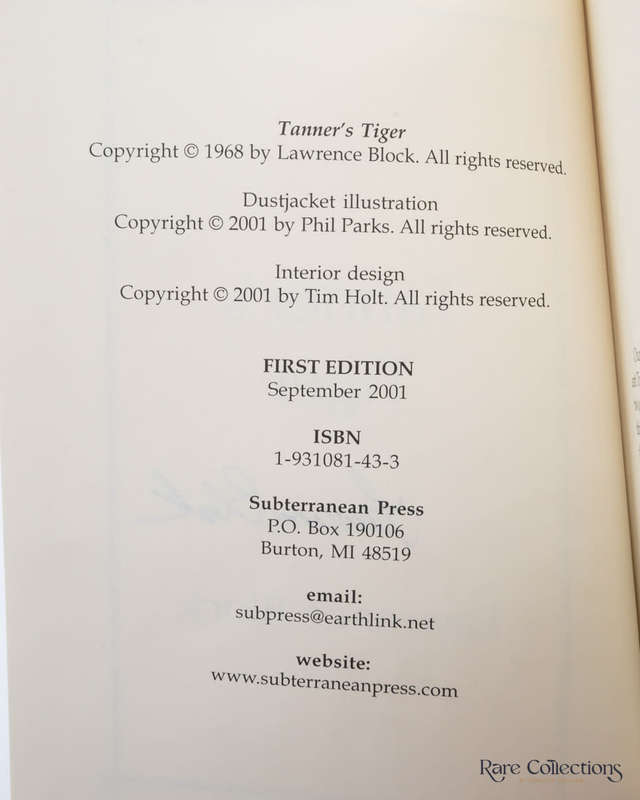 Tanner`s Tiger (Signed Trade Edition) by Lawrence Block - signed