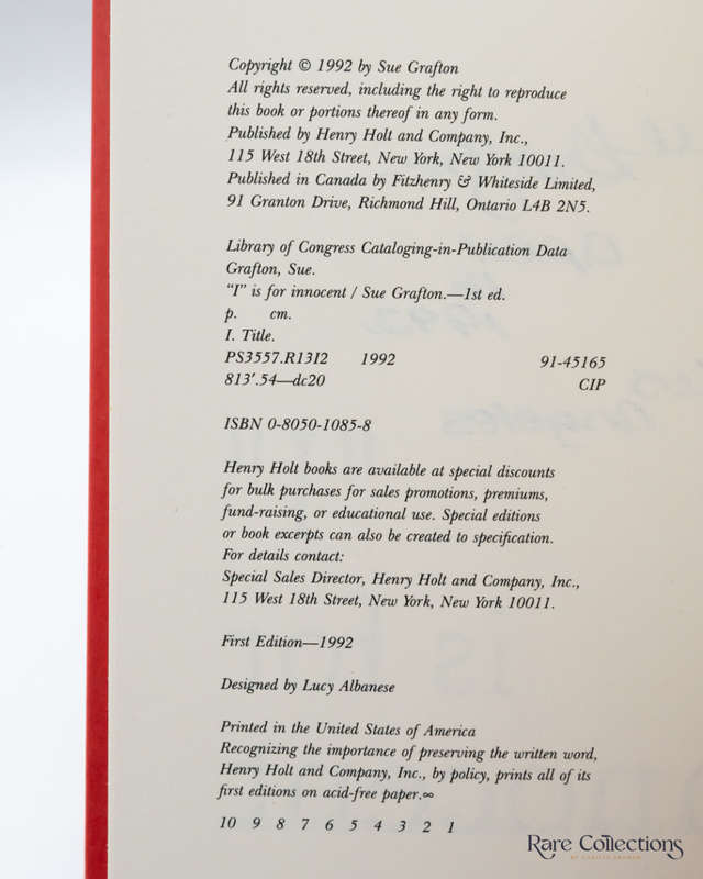 I is for Innocent by Sue Grafton (Signed and Dated)