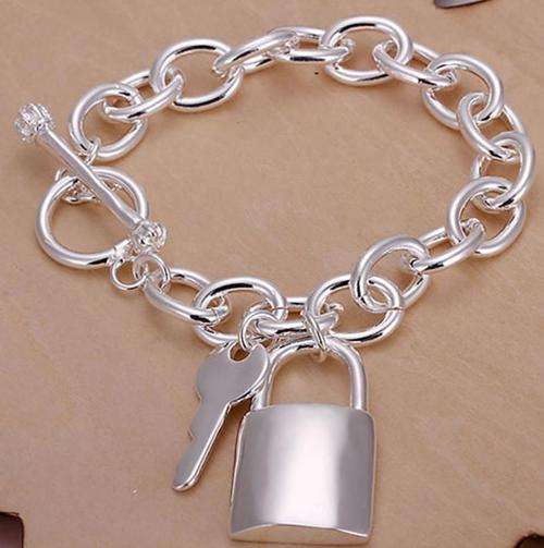 **BOLD** 925 Sterling Silver Lock and Key Toggle Clasp Bracelet