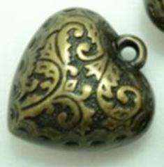 Bronze Puffed Heart Pendant - 20mm