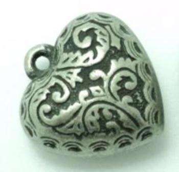 Antique Silver Puffed Heart Pendant - 20mm