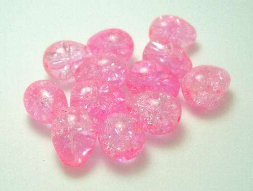 PINK Crackle Glass Teardrops - 10mm x 13mm