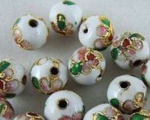 WHITE Cloisonne Bead - 6mm