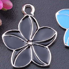 18KGP Enamel Flower Charm (Black) - 22mm