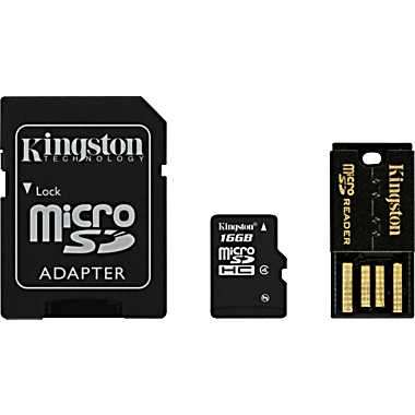 Kingston 16GB Micro SD Card + SD Adapter + USB Adpter