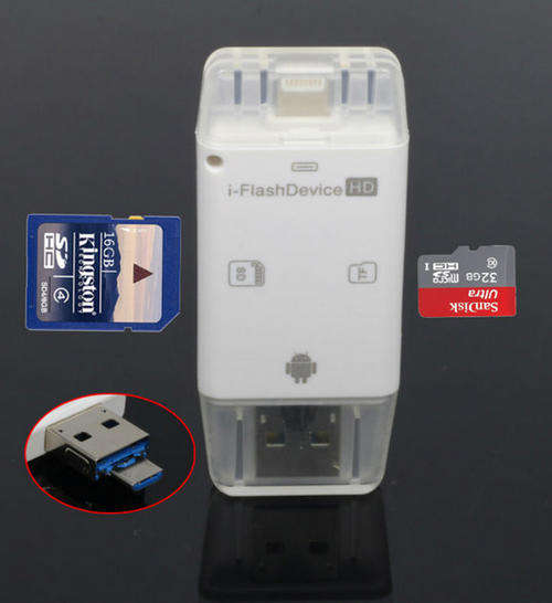 Lightning Android SD/TF Card Reader with Micro USB and USB Ports