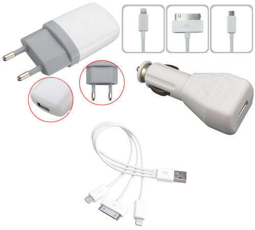 USB Car + Home Charger : Lightning + Micro USB + Samsung Cable