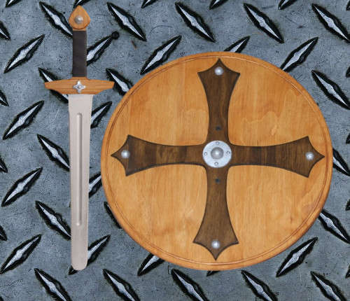Wooden Viking Shield + 1 Wooden Viking Sword (52 cm size sword) Set