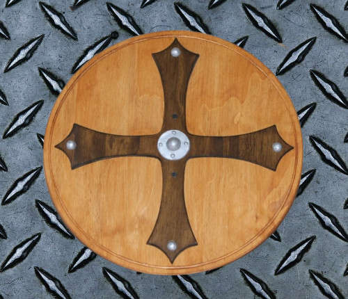 Wooden Viking Shield + 1 Wooden Crusader Sword (72 cm size sword) Set