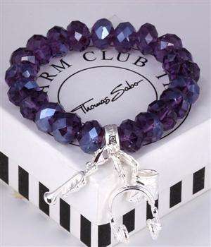 Designer's Silver and Dark Purple Crystals bracelet with 3 Special Charms *imported