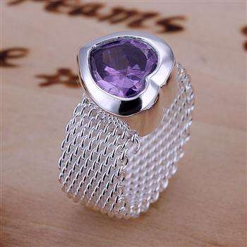 Designer's Silver and Heart Shaped Purple Crystal Ring *Imported (Size 8)