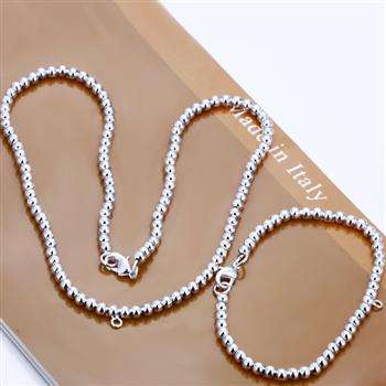 Designer's Silver Mini Balls Bracelet and Necklace Silver Set with Charm Holders *imported