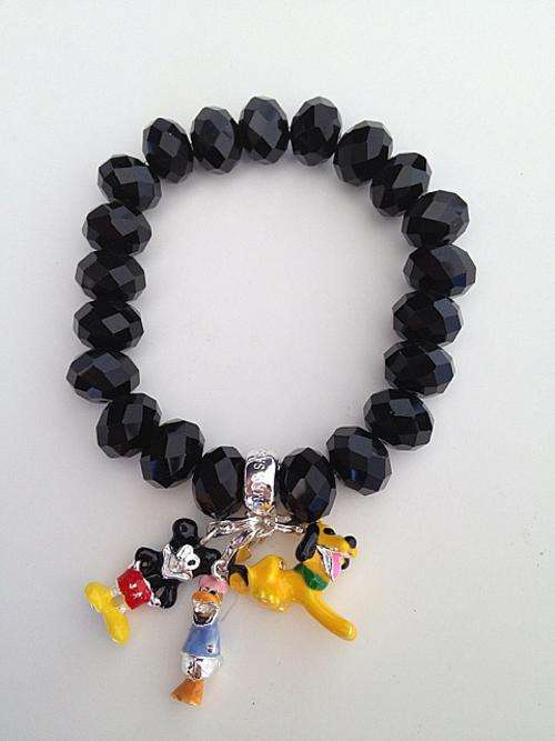 Designer's Silver and Black Crystals bracelet with 3 Special Charms *imported
