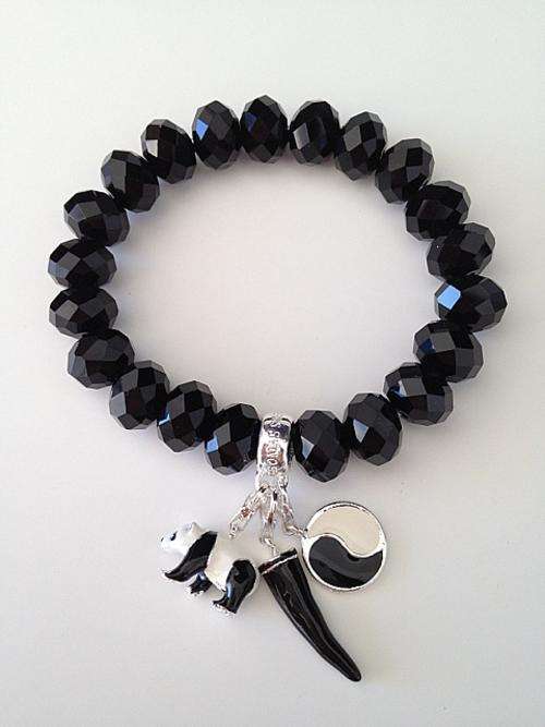 Designer's Silver and Black Crystals bracelet with 3 Special Charms *imported