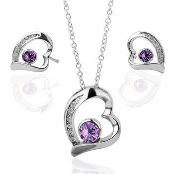 Designer's White Gold Plated Crystal Heart Necklace and Earrings Set *imported