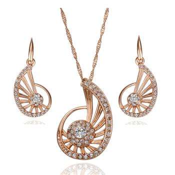 Designer's Rose Gold Plated Necklace and Earrings with Crystals *imported