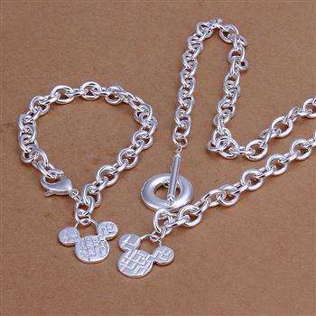 Designer's Silver Mickey Mouse Bracelet and Necklace Set *imported
