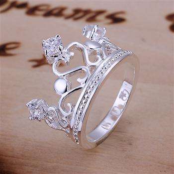 Designer's Silver Crown Ring with Crystals *Imported