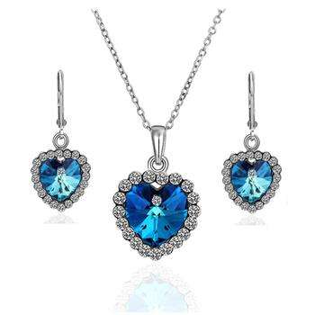 Designer's Crystal Heart of the Sea Gold Plated Necklace with Earrings set *imported