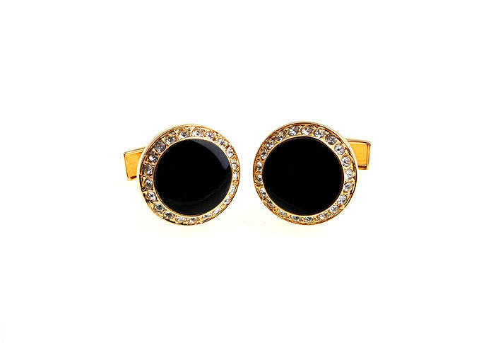 Retro Luxury Fine Crystal Black Round high-grade Men's Gold Cufflinks