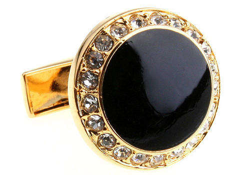 Retro Luxury Fine Crystal Black Round high-grade Men's Gold Cufflinks