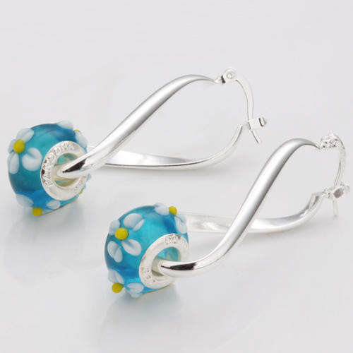 Pandora's Summer Blue Flower Silver and Crystal Earrings *imported