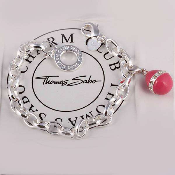 Tomas Silver bracelet with a Christmas Crystal Pink Ball Charm*imported