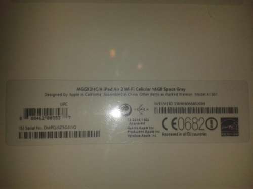 Ipad Air 2 16gb Wifi Cellular Space Grey MGGX2HC/A