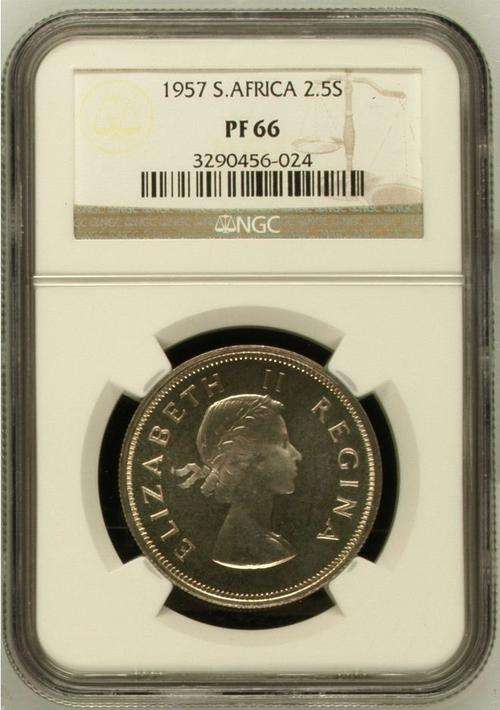 *** 1957 south africa 2 1/2 shilling - NGC GRADED pf 66 ***