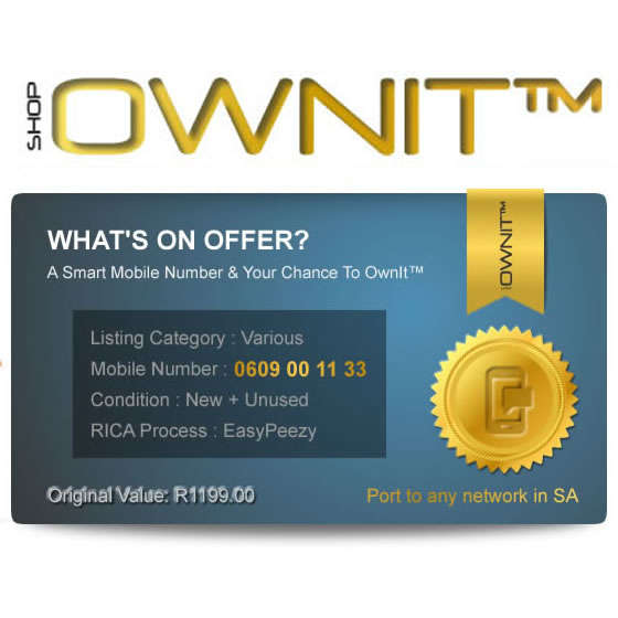 Smart Mobile Number - 0609 00 11 33 - Worth R1 199.00