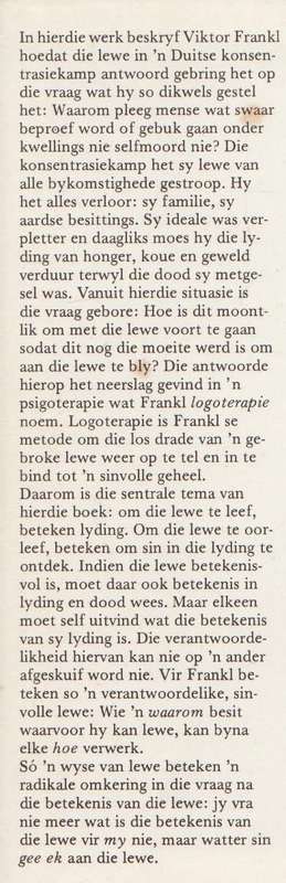 WAAROM LEWE EK - VIKTOR FRANKL (AFRIKAANSE UITGAWE 1975)