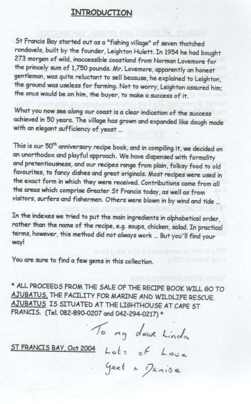 RECIPES FROM THE LAND OF THE ENDLESS SUMMER - IN CELEBRATION OF THE 50TH BIRTHDAY OF ST FRANCIS BAY