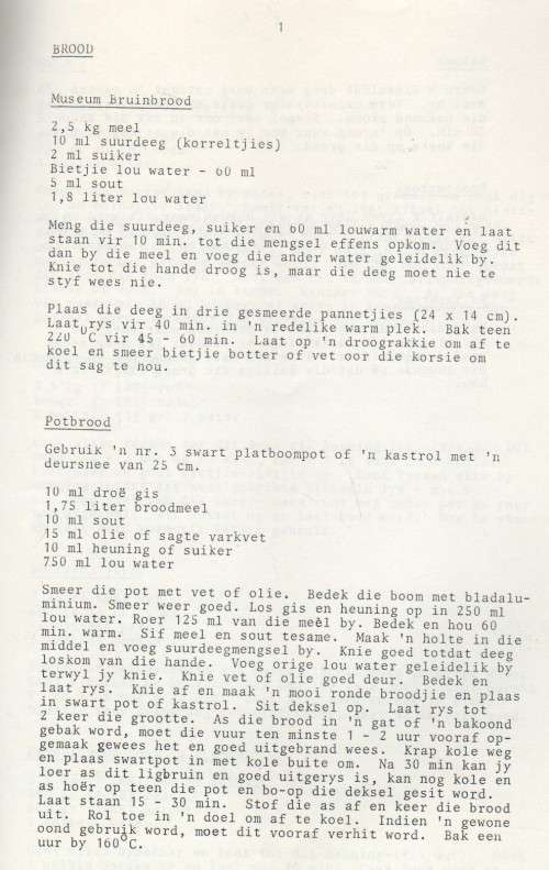 OUMA SE GUNSTELING RESEPTE - OPELUG PLAASMUSEUM WORCESTER MUSEUM 1981