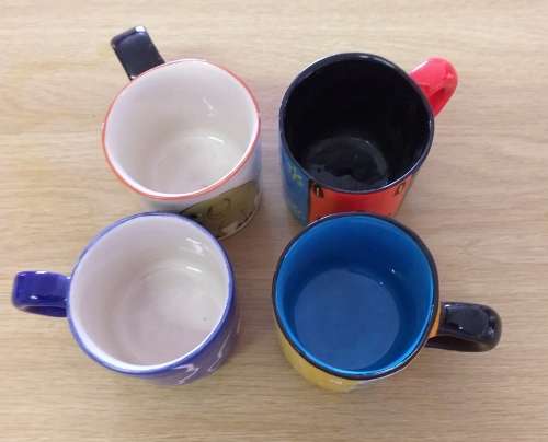 FOUR CERAMIC , ELSONA HAND PAINTED ESPRESSO MUGS