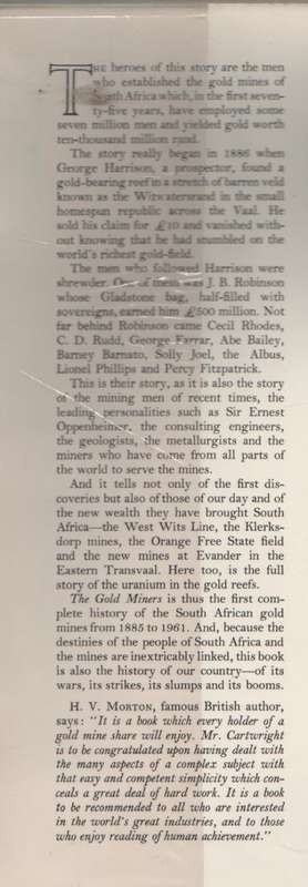 THE GOLD MINERS - A P CARTWRIGHT (FOREWORD DATED 1962) BOER WAR CONTENT