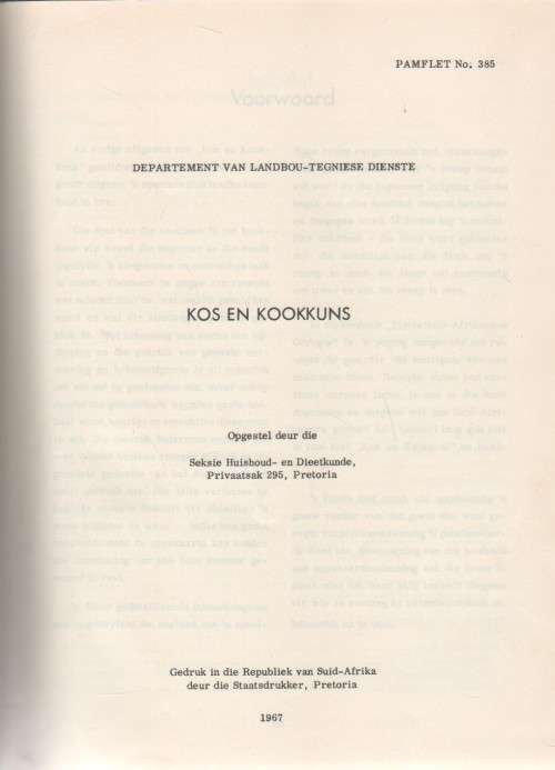 KOS EN KOOKKUNS - OPGESTEL DEUR DIE SEKSIE HUISHOUD-EN-DIEETKUNDE - DEPT LANDBOU-TEGNIESE DIENSTE