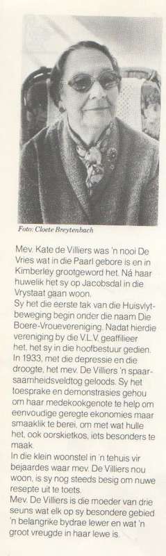 TEEPARTYTJIEBOEK - KATE DE VILLIERS (1 STE SAGTEBANDUITGAWE 1985)