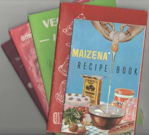 VYF SAGTEBAND VERSKEIDENHEID KOOKBOEKIES: MAIZENA, `N KEURIGE KERSMAAL, KERSFEESSPYSKAART, VEGETARIE
