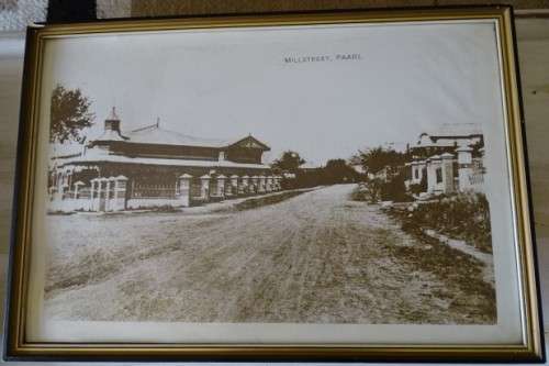 VERY OLD FRAMED PICTURE OF MILL STREET PAARL (54CM X38 CM)