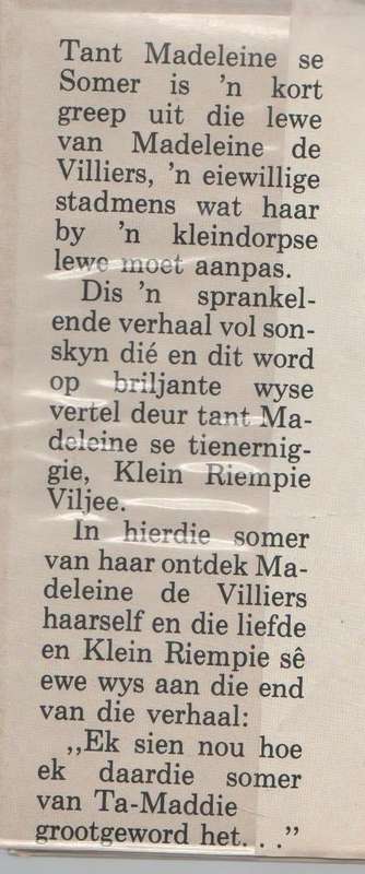 TANT MADELEINE SE SOMER - MAGRIET SMALBERGER (1 STE DRUK 1974 - GROOT DRUK)