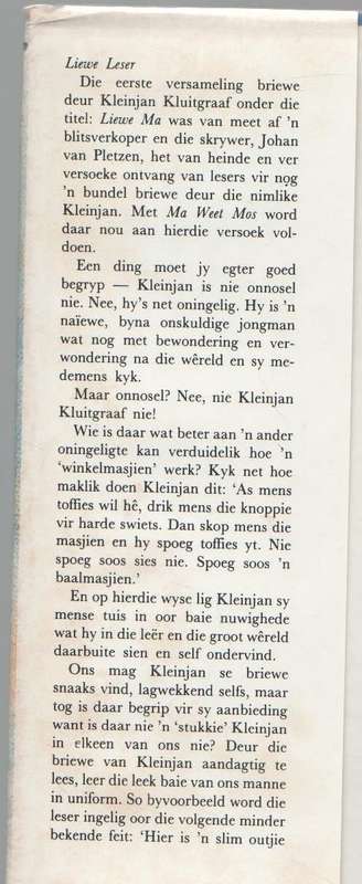 MA WEET MOS, NOG BRIEWE VAN KLEINJAN - JOHAN VAN PLETZEN (1984)