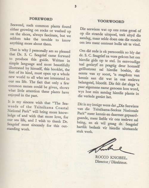 THE SEAWEEDS OF THE TSITSIKAMA COASTAL NATIONAL PARK - DR S C SEAGRIEF (1967)