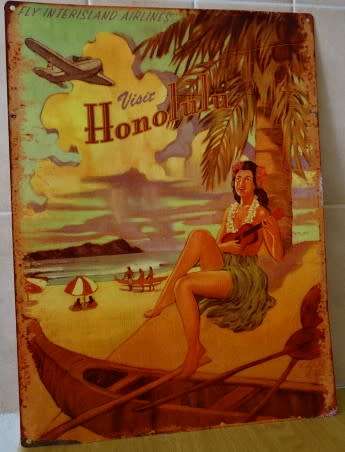 TIN ADVERTISEMENT SIGN FOR INTERISLAND AIRLINES  (VISIT HONOLULU) 40 X 30 CM