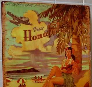 TIN ADVERTISEMENT SIGN FOR INTERISLAND AIRLINES  (VISIT HONOLULU) 40 X 30 CM