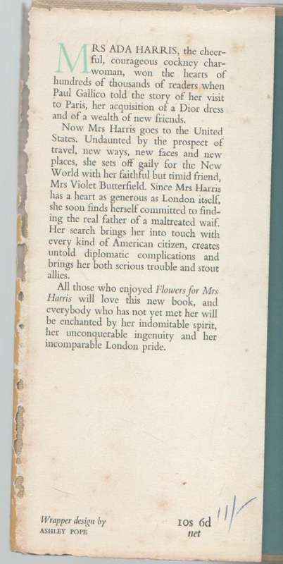 MRS HARRIS GOES TO NEW YORK - PAUL GALLICO (1960)