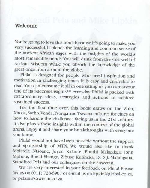 PHILA! 150 SUCCESS-INSIGHTS TO EXCITE, EMPOWER & ENERGIZE YOU - MOKGADIE PELA & MIKE LIPKIN (2000)