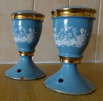 VINTAGE TWO BLUE/GOLD HAND MADE C. FIORENTINE ITALY, CANDLE HOLDERS (MARKED)