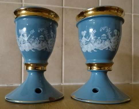 VINTAGE TWO BLUE/GOLD HAND MADE C. FIORENTINE ITALY, CANDLE HOLDERS (MARKED)